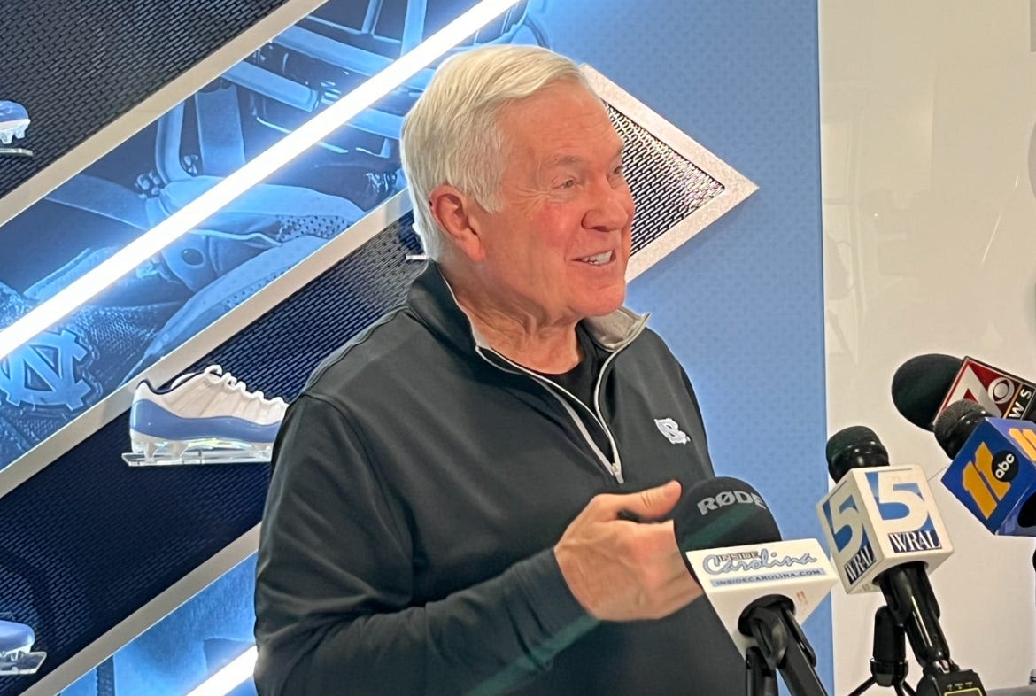 Mack Brown wishes the UNC baseball team good luck for CWS elimination game