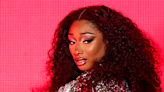 Megan Thee Stallion's see-through catsuit was covered in for LA Pride performance