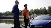 Lando Norris gives speech to McLaren staff after returning home with first win