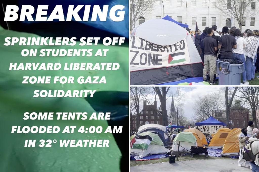 Harvard’s anti-Israel tent camp soaked by sprinklers, as heated protests pop up across the country