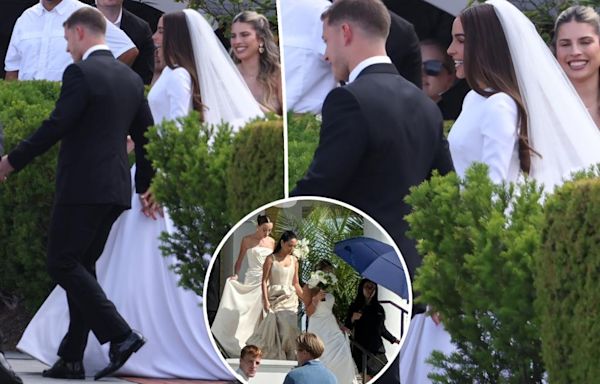 Olivia Culpo stuns in long-sleeve Dolce & Gabbana dress during Christian McCaffrey wedding