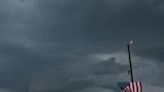 ...Donald Trump await his speech under the threat of a storm at a campaign rally in Wilmington, North Carolina, on April 20, 2024. The event was eventually called off because of weather