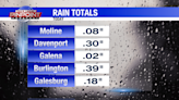 Light rain totals in the Quad Cities Monday/Tuesday