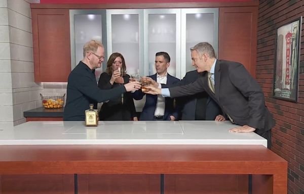 Cheers! Jim Gaffigan serves up laughs and his bourbon to the Morning Show team