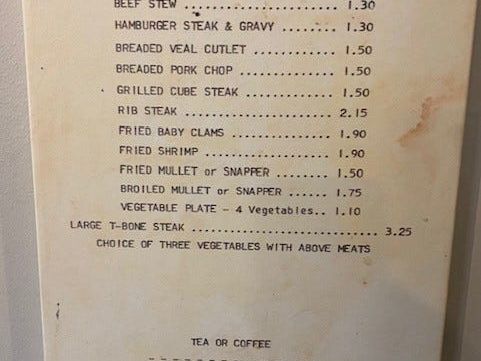 Collection of vintage menus show what prices were like back in the day in Fort Myers, Naples