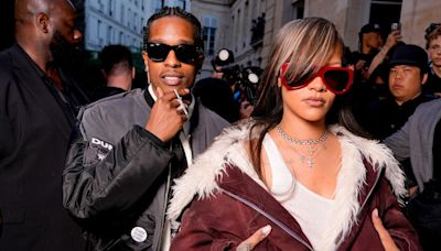 Rihanna supports A$AP Rocky by sitting front row at his menswear show in Paris
