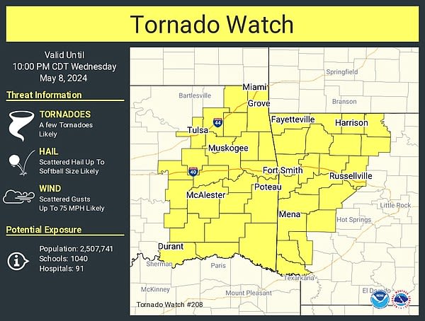 Tornado watch issued for parts of Northwest Arkansas as severe weather moves through much of state Wednesday | Arkansas Democrat Gazette