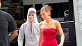 Hailey Bieber and Justin Bieber wore 'opposite' outfits to her brand launch event, and the internet is divided over whether it undermined her or made her shine more