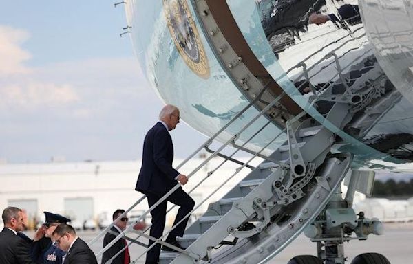 U.S. President Joe Biden boards Air Force One, at Harry Reid international airport in Las Vegas