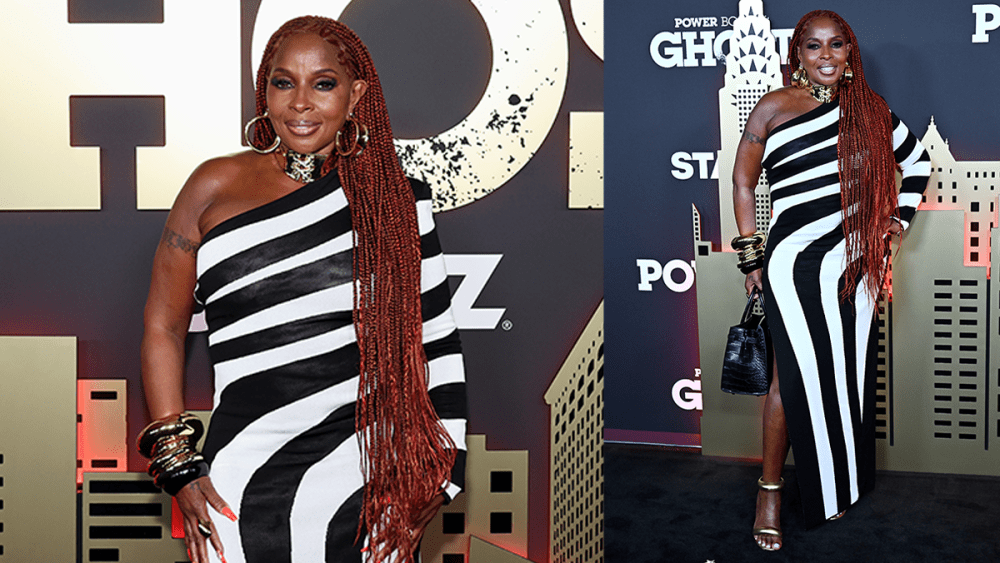 Mary J. Blige Embraces Power Dressing in Asymmetric Graphic Balmain Dress for ‘Power Book II: Ghost’ Red Carpet Premiere