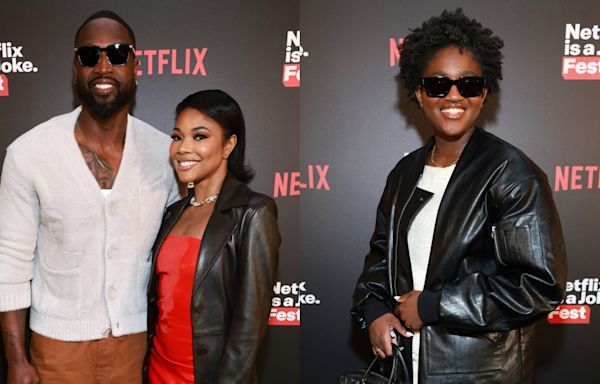 Gabrielle Union and Zaya Coordinate in Lux Leather Looks for Dwyane Wade’s Night of Stand-up Comedy With Netflix