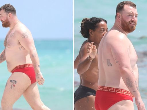 Sam Smith Wears Red Speedo at Miami Beach, Gets Cozy with Mystery Man