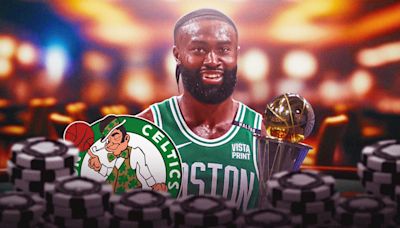 Celtics' Jaylen Brown shows off NBA Finals MVP trophy at casino