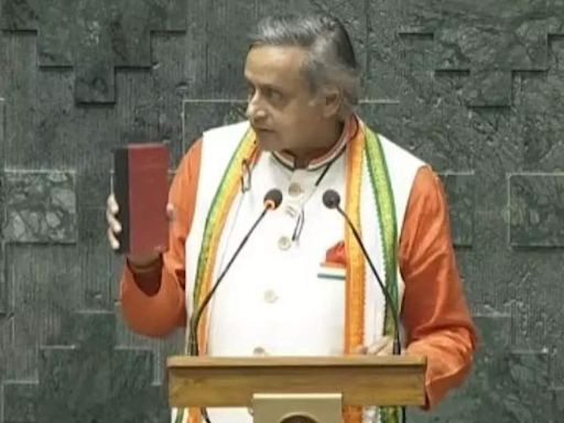 Shashi Tharoor takes oath as Lok Sabha member