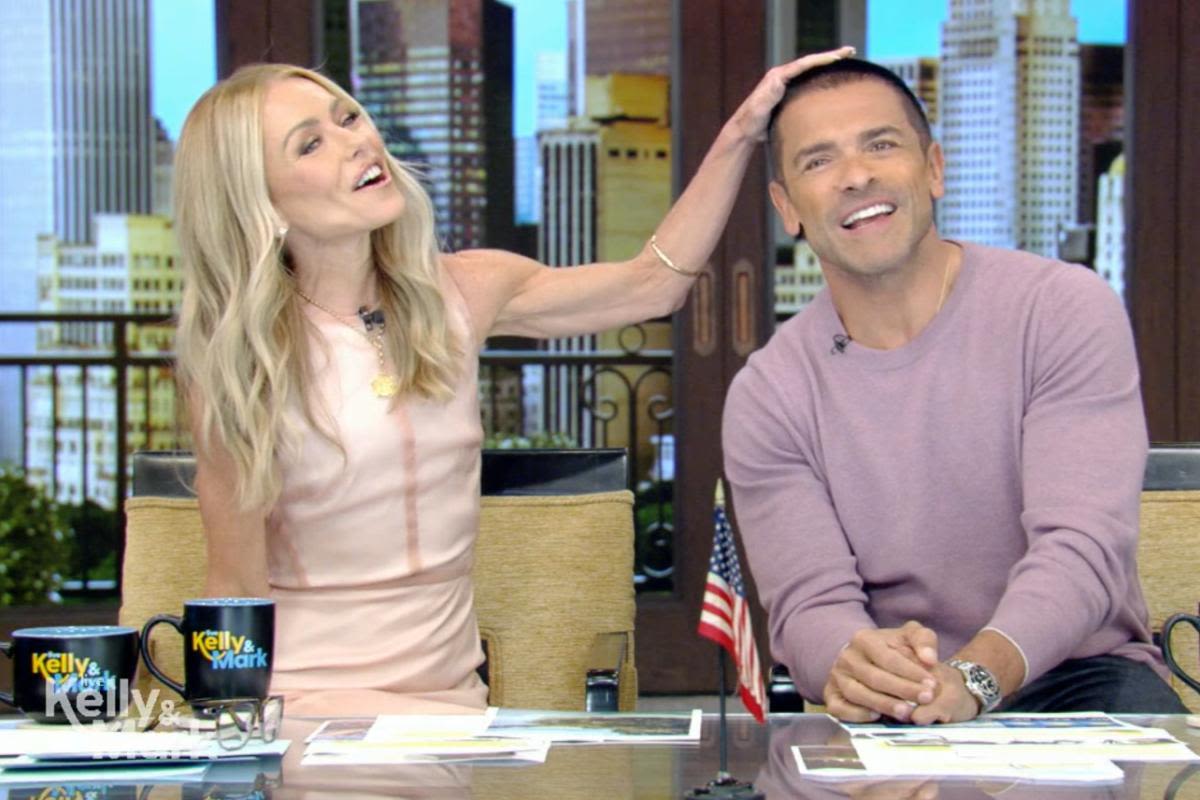 'Live': Kelly Ripa can't keep her hands off Mark Consuelos' head after he debuts new buzz cut