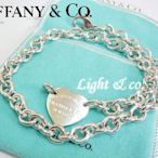 【Light & co.】專櫃真品保證 TIFFANY ＆ CO 925純銀 愛心牌 心型 三排刻字款項鍊 雙圈手鍊