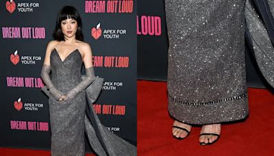 Constance Wu Shines in Barely-There Stuart Weitzman Sandals at Apex for Youth’s Gala