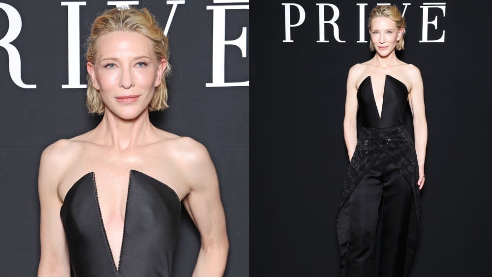 Cate Blanchett Goes Strapless in Embellished Jumpsuit With Dramatic V-neckline and More Looks at Armani Privé Fall 2024 Couture Front Row