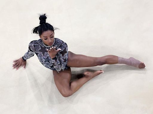 Watch and listen to Simone Biles' floor routine like you are on the ground at the Paris Olympics