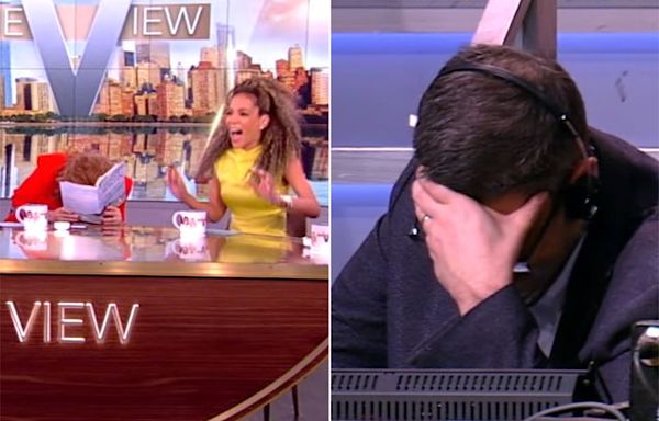 “The View” producer hangs head as Joy Behar reads scandalous sex excerpt from Sunny Hostin's book: 'Cupped his ass'