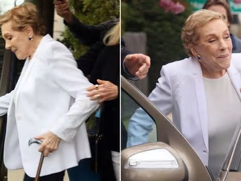 Julie Andrews, 87, spotted walking with the help of assistant and cane on rare public outing