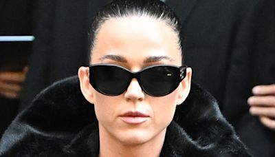 Katy Perry goes topless under black fur coat at Balenciaga show