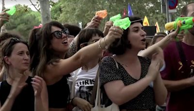 Anti-tourism protestors rally against foreign visitors in Barcelona