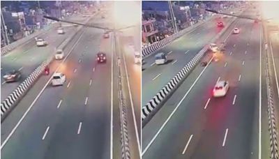 Video: Mother-son flung into air as scooter collides with car on UP expressway