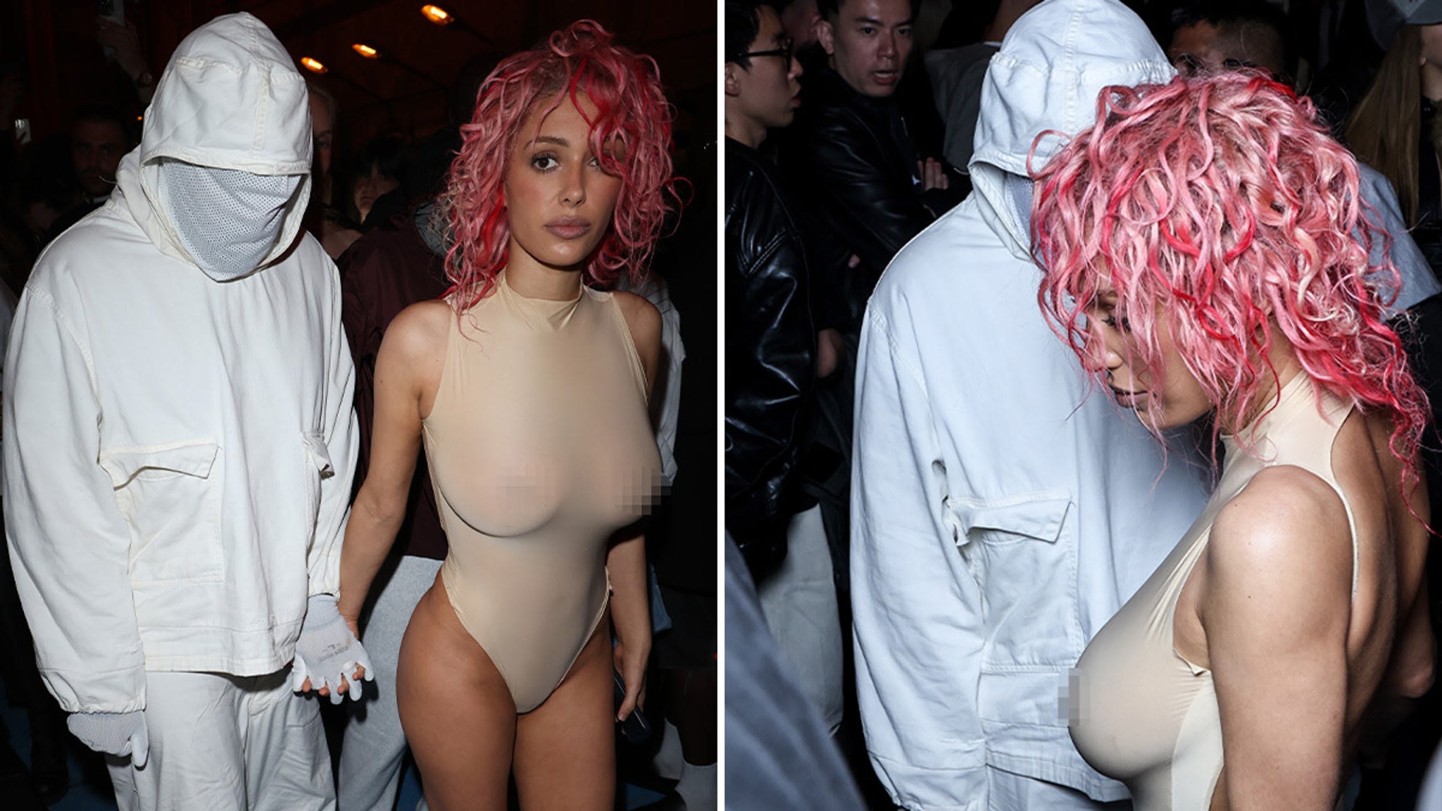 Bianca Censori Bounces Around in See-Through Outfit at Paris Fashion Week