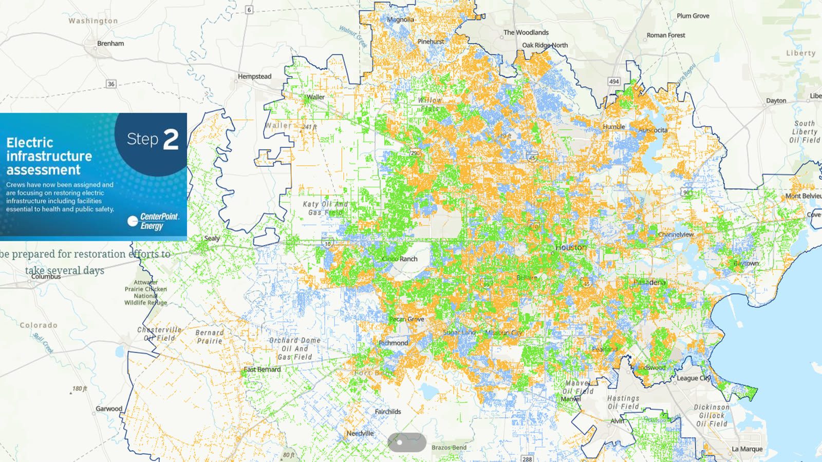 New CenterPoint Energy map shows repair work hasn't even started in many areas still without power