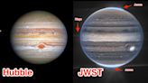 Side-by-side Jupiter images show James Webb's infrared prowess. It spots auroras, rings, and faint galaxies Hubble can't see clearly.