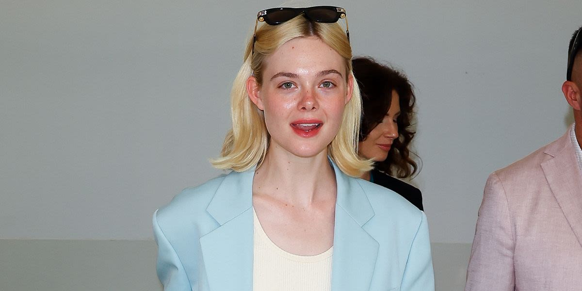 Elle Fanning Touches Down in Cannes in the Chicest Baby-Blue Suit