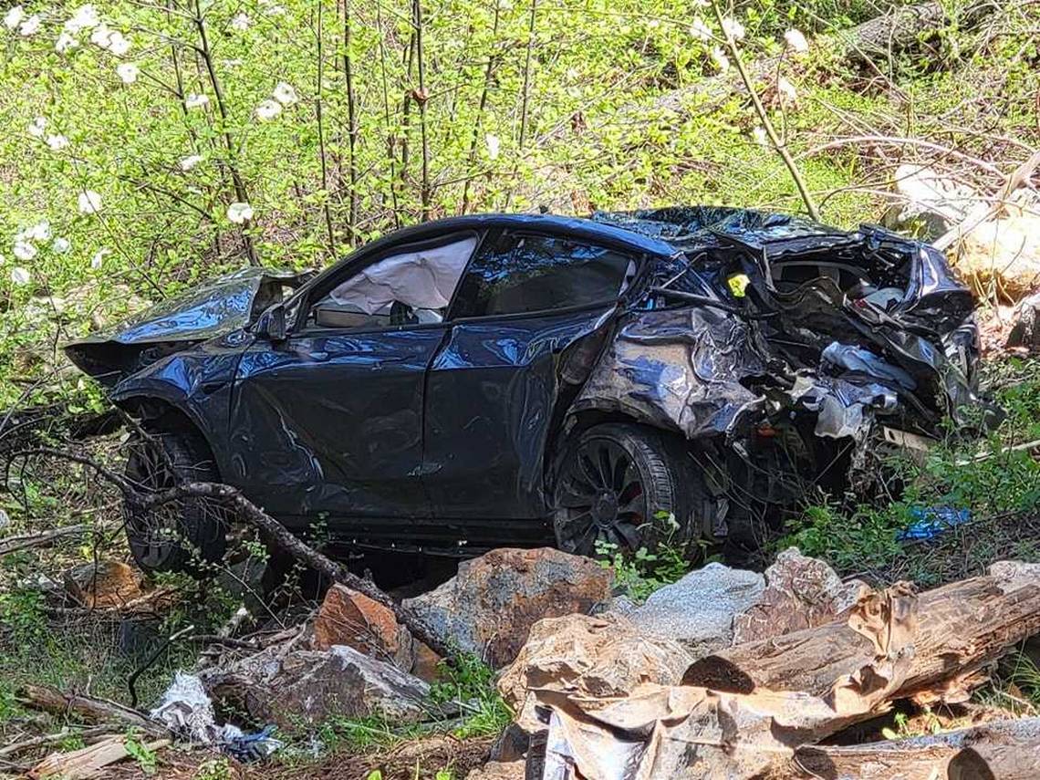 Tesla plunges hundreds of feet down Highway 50 embankment, killing driver in California mountains