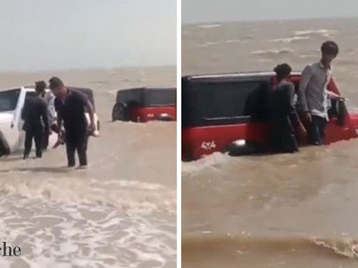 Viral Video: SUV stunt gone wrong. College students left stranded after driving Mahindra Thar into sea for reels