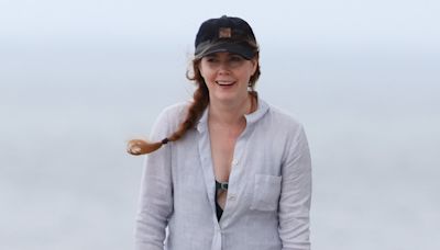 Amy Adams sports swimsuit and cover-up as she films At The Sea