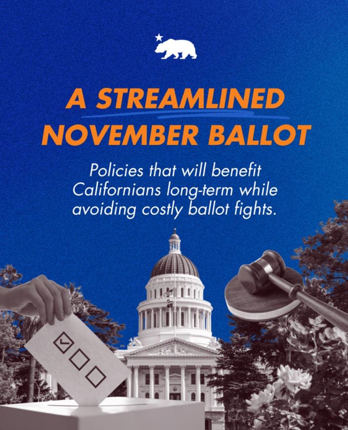 Governor Gavin Newsom Announces California Now Has a Streamlined, Less Costly Ballot with Multiple Measures Being Taken...