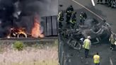 Driver killed in fiery Boston crash as car hits barrier, plunges 40 feet