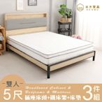 本木家具-查爾 舒適靠枕房間三件組-雙人5尺 床墊+床頭+鐵床架
