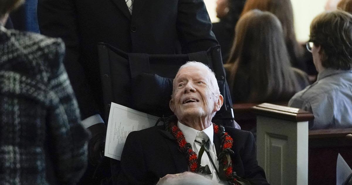 ... Carter greets people as he leaves after the funeral service for his wife, former first lady Rosalynn Carter, at Maranatha Baptist Church on Nov. 29, 2023, in Plains, Georgia...
