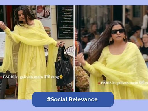 Viral video captures priceless reactions as Indian woman walks through Paris in Anarkali suit