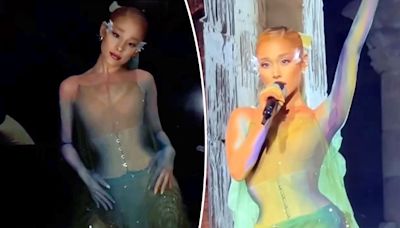 Ariana Grande performs inside the 2024 Met Gala in ethereal goddess corset gown