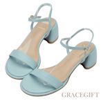 【Grace Gift】甜美圓頭繞踝中跟涼鞋  淺藍