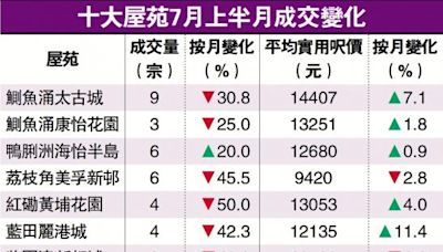 ﻿十大屋苑買賣56宗 上半月跌26%