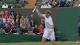 Andrey Rublev smashes racket against knee at Wimbledon in fit of rage