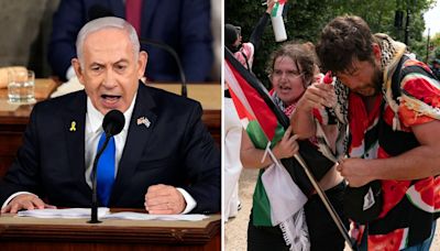 Netanyahu tells Congress 'we will win' as protesters pepper sprayed by police | ITV News