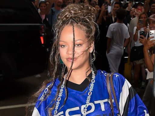Rihanna Styles Her Sports Jersey With Layers Of Diamonds