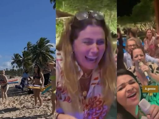 Giovanna Antonelli brinca na areia, curte karaokê e cai na gargalhada em vídeo celebrando amigas: 'Para quem tem as melhores'