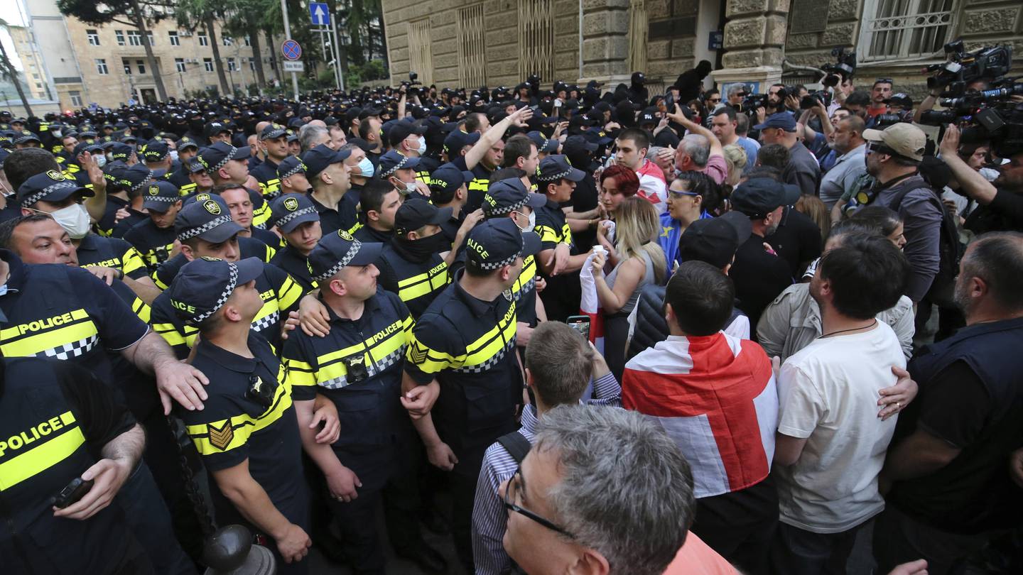 Georgian lawmakers move closer to passing 'Russian law' targeting the media. Protesters gather again