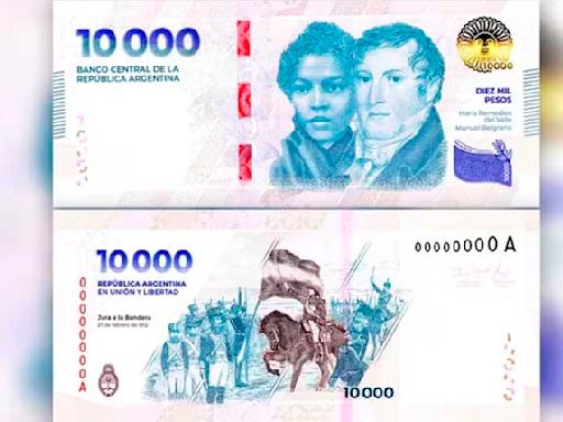 Comienza a circular el nuevo billete de 10.000 pesos en Argentina