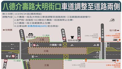 八德介壽路捷運綠線於道路中央施工 車輛改行駛道路二側